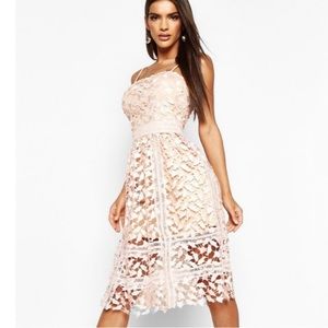 Boohoo Corded Lace Detail Midi Skater Dress